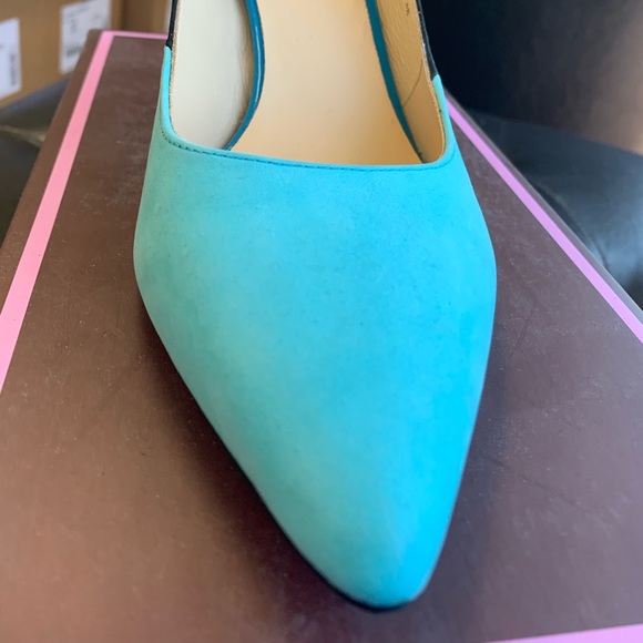 Turquoise/Black suede women’s pumps - Picture 4 of 5